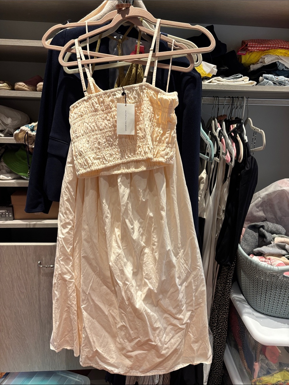 Faithfull the Brand Cream Smocked Slip Dress